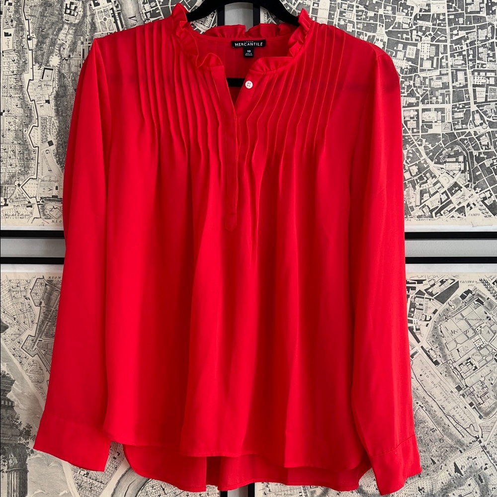J. Crew Mercantile Vibrant Red Pleated Blouse